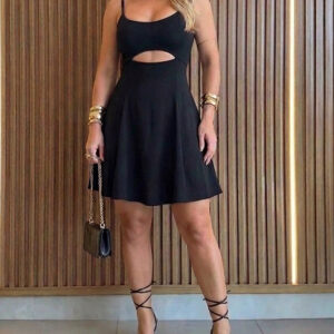 Women's Hollow Out Party Dress Backless Tied Cut Out A-Line Dress Sleeveless Cami Sundress with Pockets