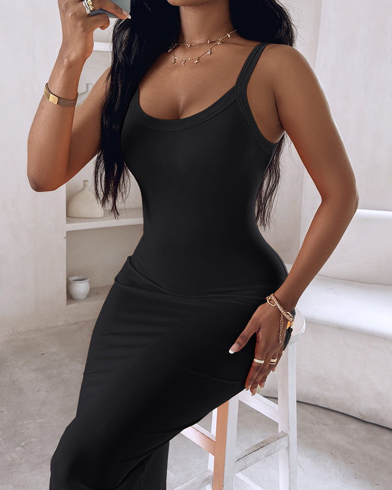 Spaghetti Strap U-Neck Casual Maxi Dress Slim Fit Cami Vacation Dress - Image 12