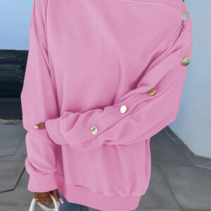Skew Neck Buttoned Sweatshirt Casual Long Sleeve Pullover Tops Outfits