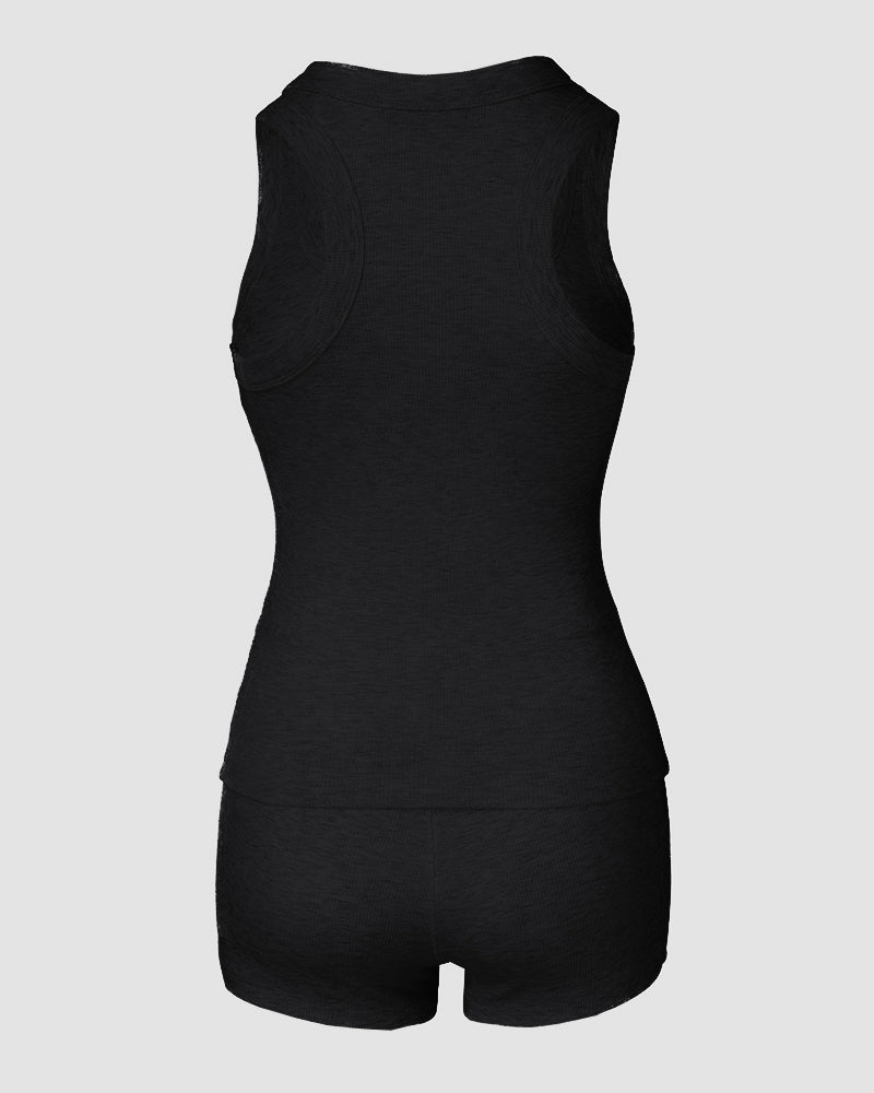 2PCS Micro-Ribbed U-Neck Tank Top & Boxer Set Cozy Loungewear - Image 11