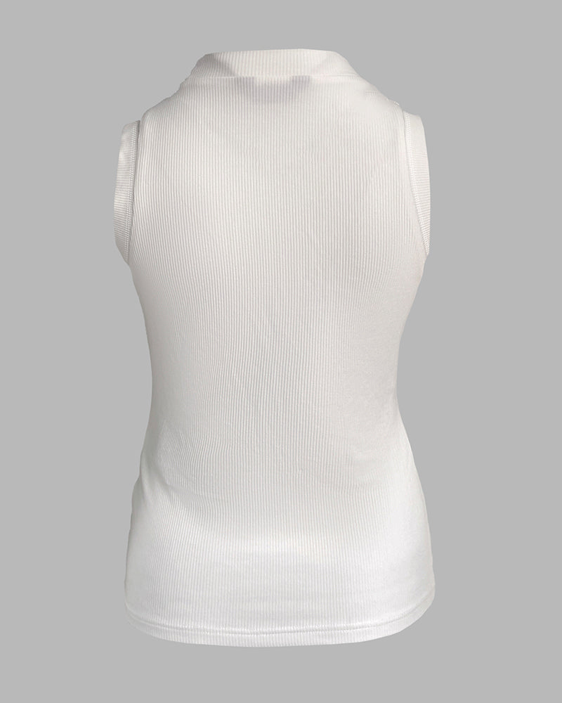 Rhinestone Decor O-neck Sleeveless Knit Tee Slim Fit Tank Top - Image 6