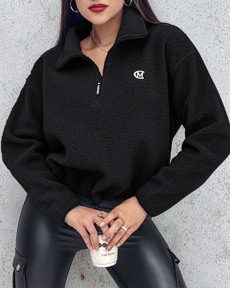 Stand Collar Zipper Design Casual Sweatshirt - Image 12