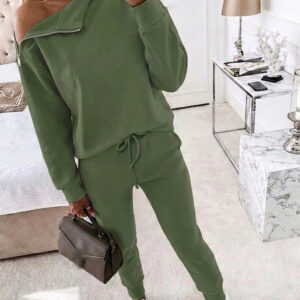 Women's 2 Piece Sweatsuit Outfits Zipper Mock Neck Sweatshirt and Joggers Pants Set Casual Loungewear with Pockets