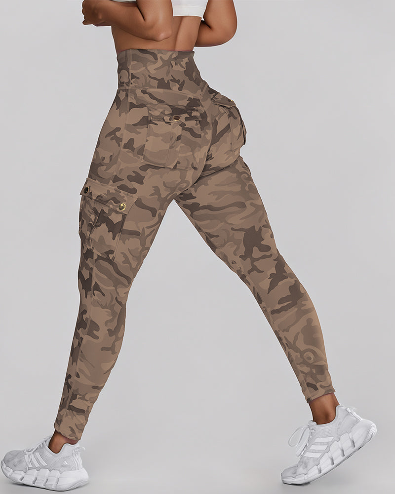 Camouflage Print High Waist Skinny Leggings with Cargo Flap Pockets Casual Pants - Image 12