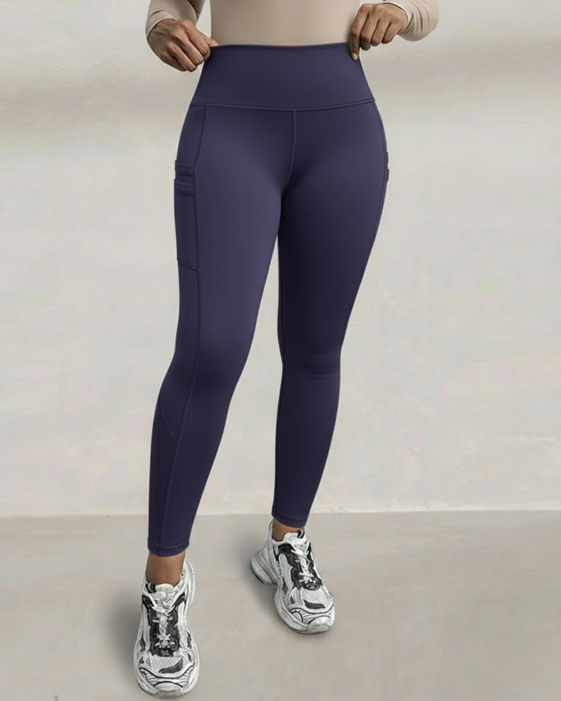 Winter Warm High Waisted Workout Athletic Leggings Tummy Control Butt Lifting Ultra Soft Thermal Lined Yoga Pants Women's Sportswear with Stacked Slit Pockets On Side - Image 9