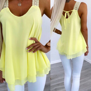 U-Neck Thick Strap Tank Contrast Lace Tied Detail Top