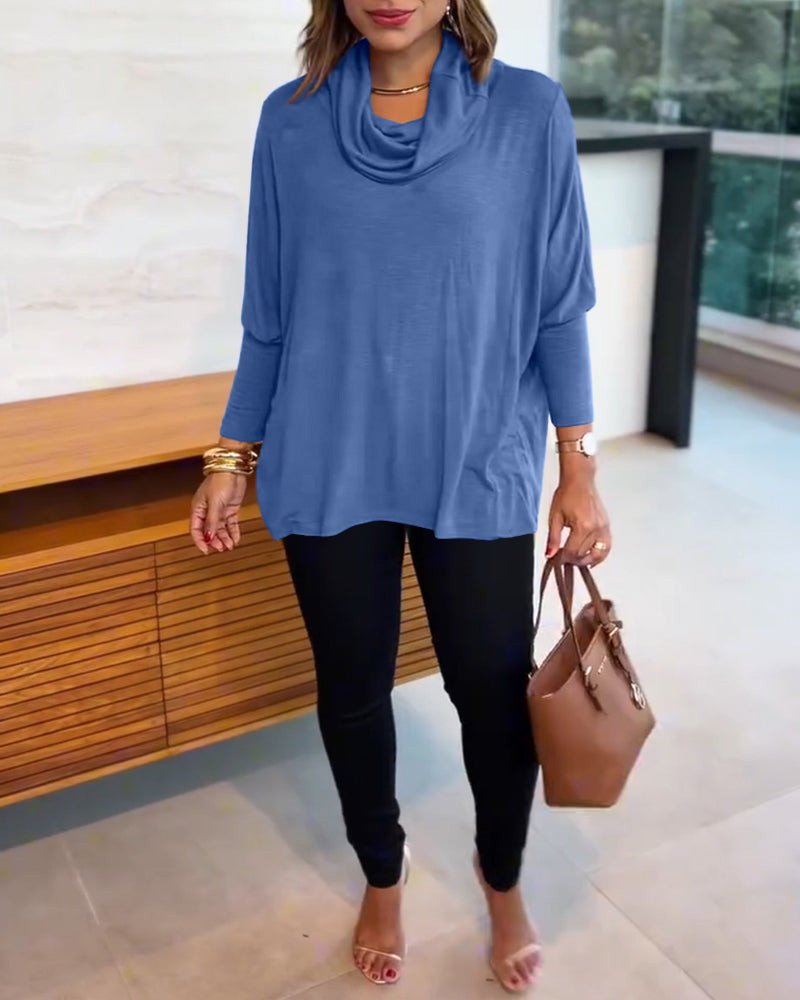 Women's Cowl Neck Batwing Sleeve Top Casual Long Sleeve Loose Pullover Comfortable Soft Drape Blouse - Image 15