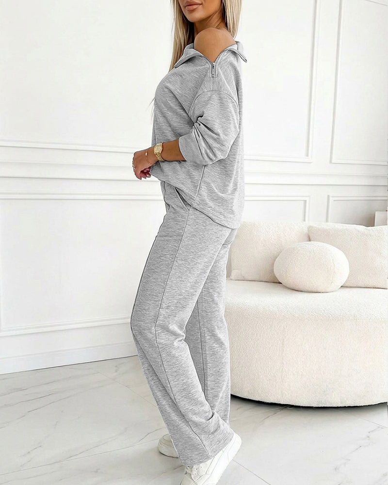 Women's 2 Piece Sweatsuit Set Mock Neck Zip Sweatshirt and High Waisted Straight Leg Sweatpants Casual Loungewear - Image 6