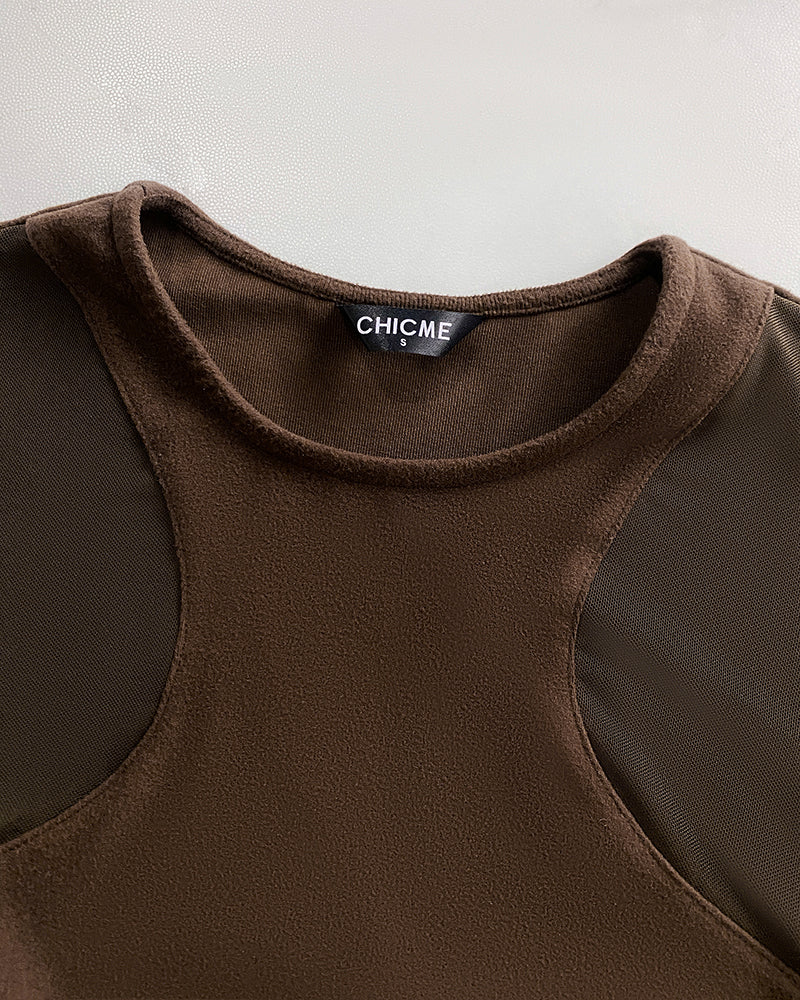 Sheer Mesh Spliced Long Sleeve Slim Fit Sexy Top - Image 5
