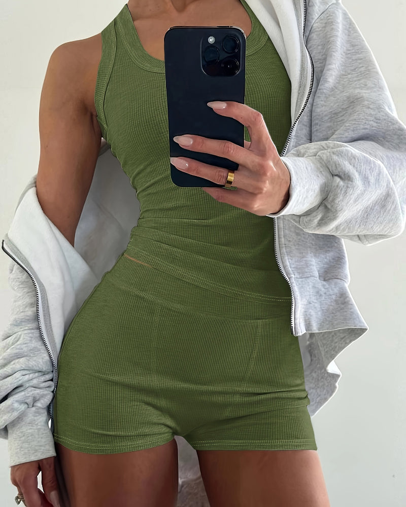 2PCS Micro-Ribbed U-Neck Tank Top & Boxer Set Cozy Loungewear - Image 13