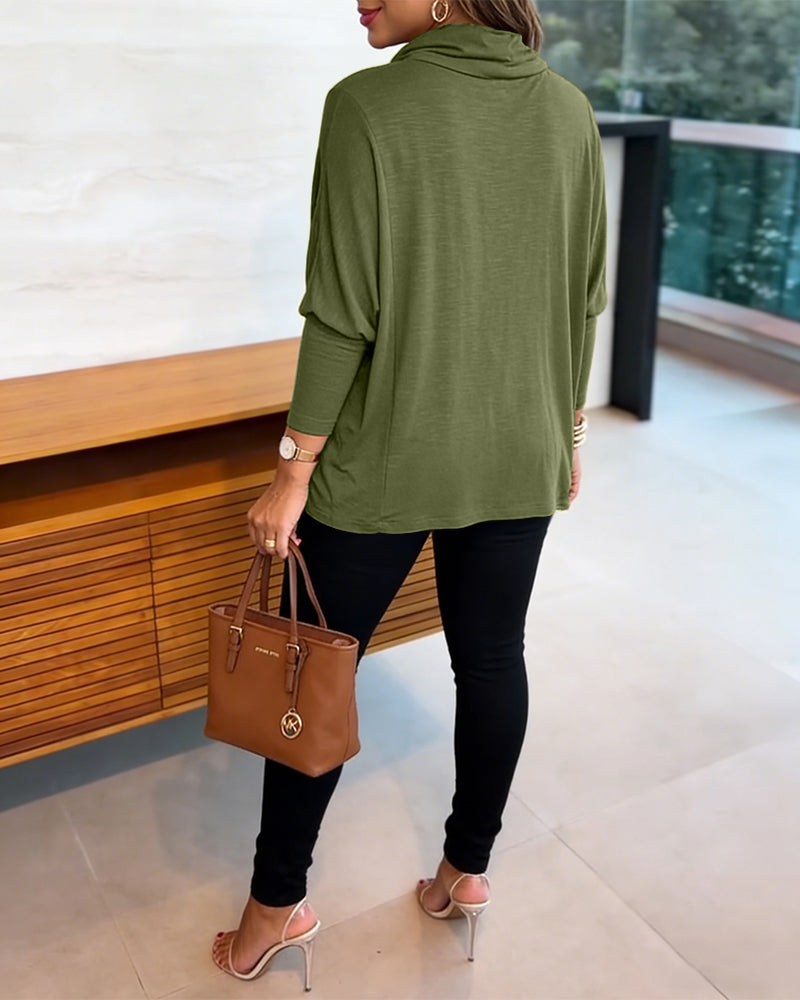 Women's Cowl Neck Batwing Sleeve Top Casual Long Sleeve Loose Pullover Comfortable Soft Drape Blouse - Image 25