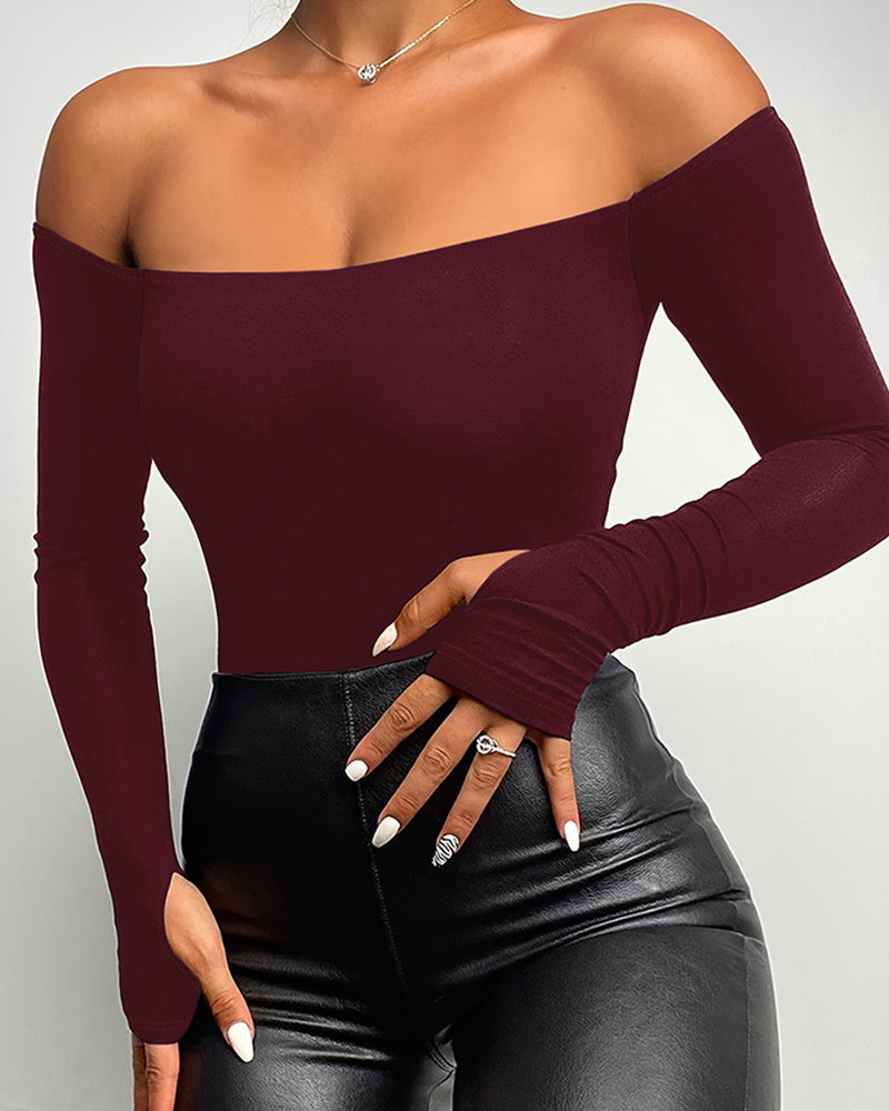 Off Shoulder Long Sleeve Skinny Casual Top - Image 15