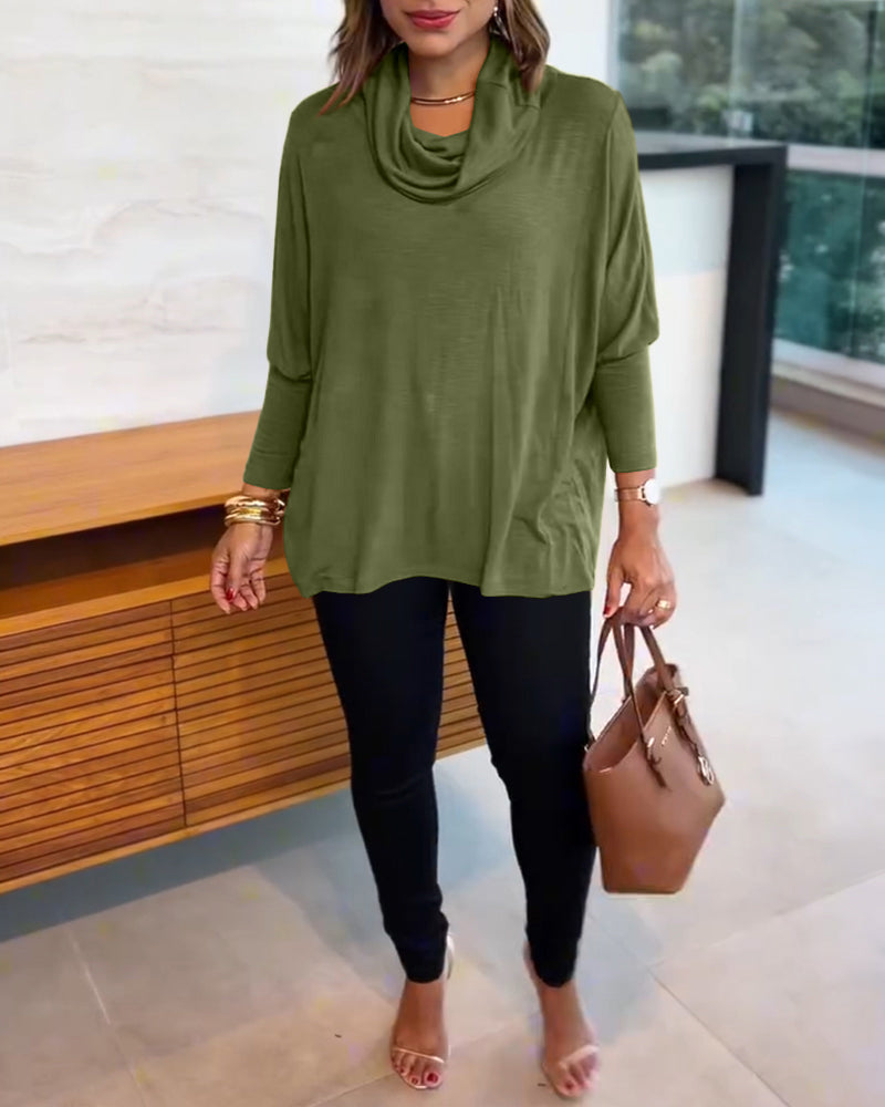Women's Cowl Neck Batwing Sleeve Top Casual Long Sleeve Loose Pullover Comfortable Soft Drape Blouse - Image 30