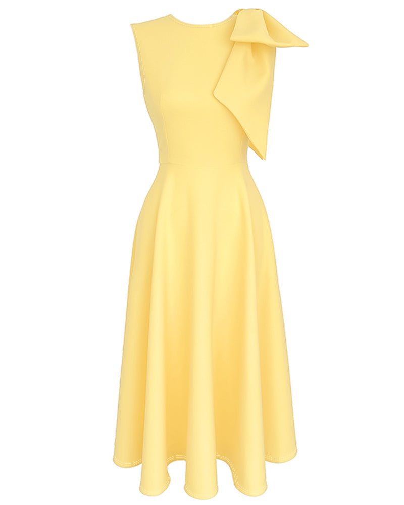 Women's Bowknot A Line Midi Dress Sleeveless Crewneck High Waist Party Dress Elegant Evening Gown - Image 6