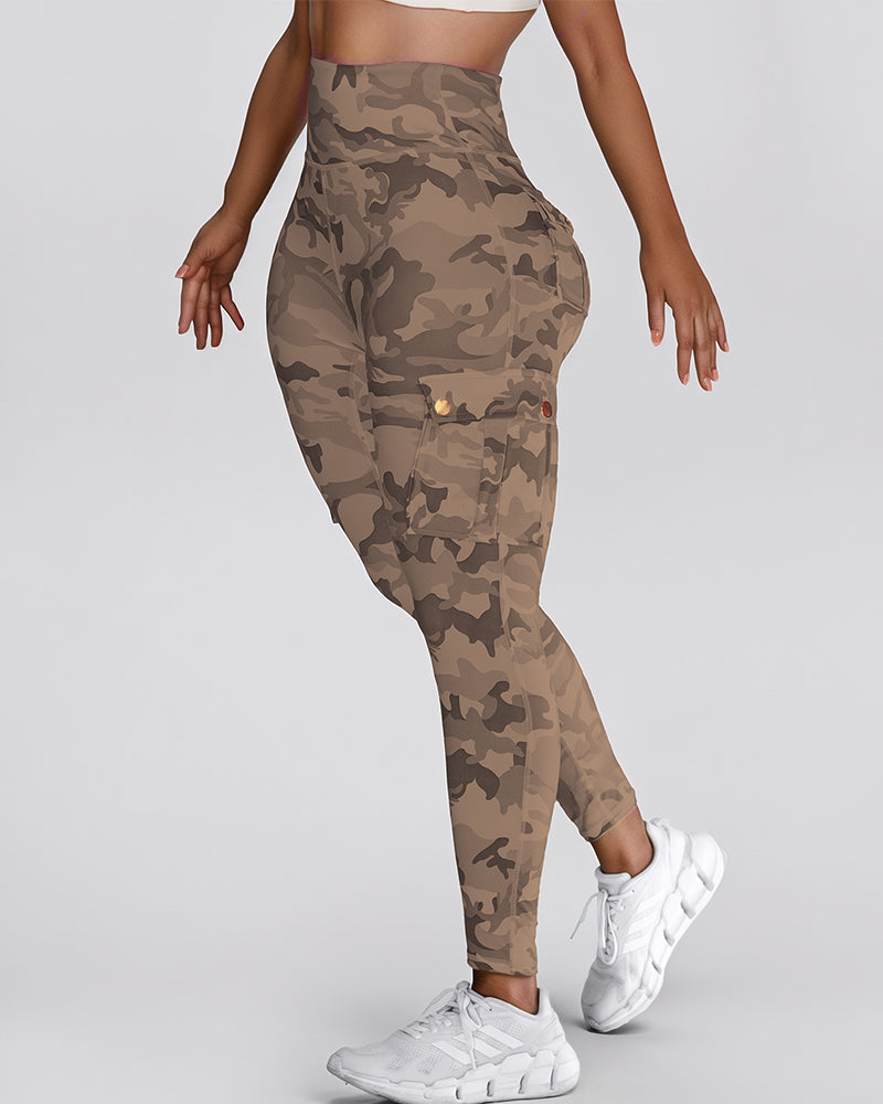 Camouflage Print High Waist Skinny Leggings with Cargo Flap Pockets Casual Pants - Image 11
