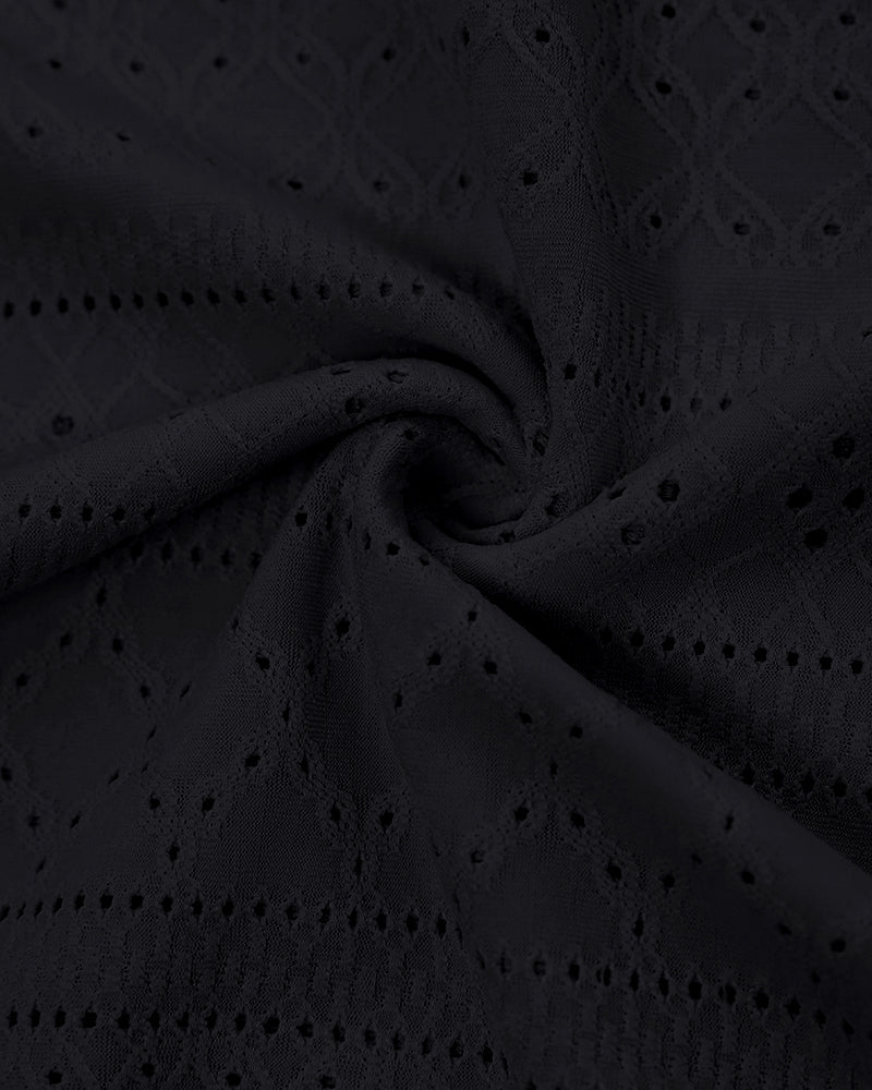 Sleeveless Ruched Cinched Waist Draped Bandeau Dress Eyelet Embroidery Slit Asymmetrical Hem Vacation Dress - Image 21