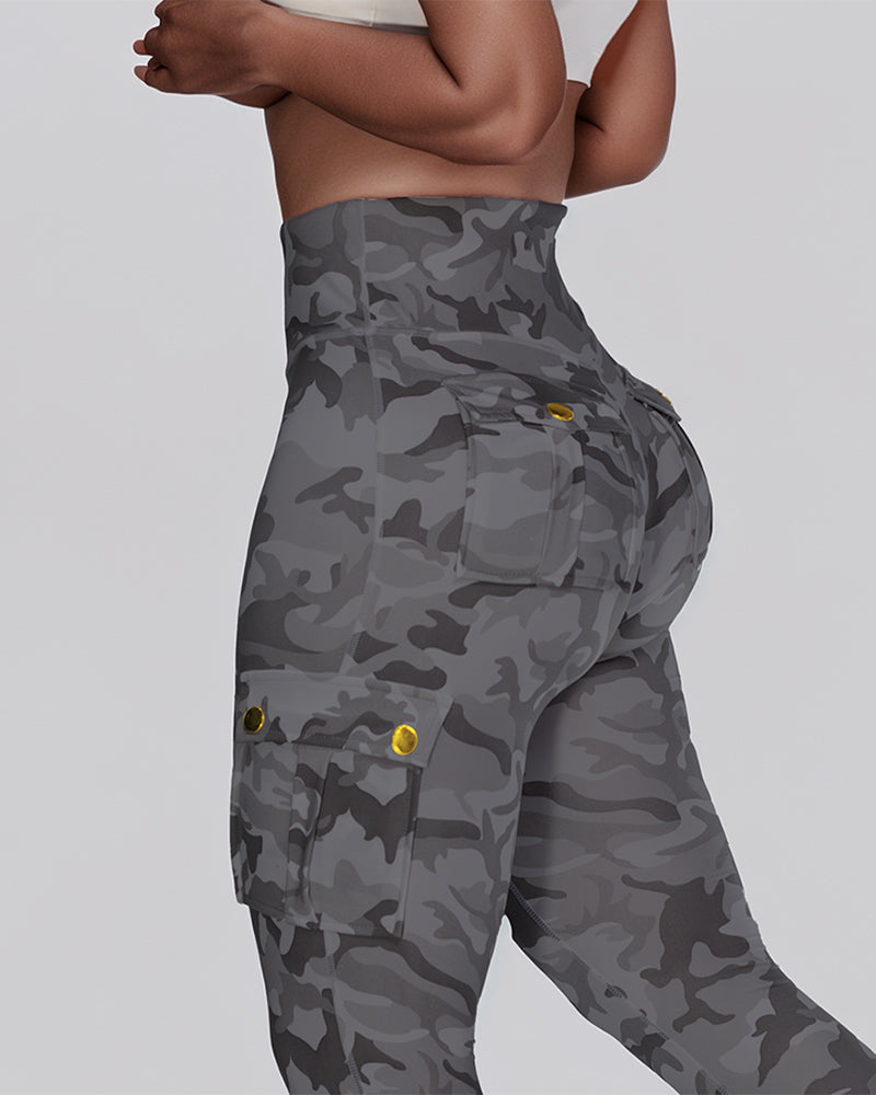 Camouflage Print High Waist Skinny Leggings with Cargo Flap Pockets Casual Pants - Image 19