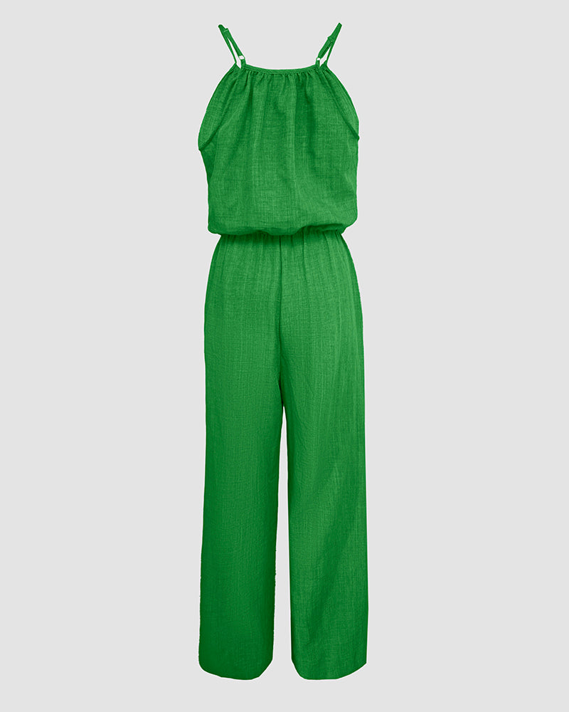 Womens Spaghetti Strap Drawstring Tied Waist Jumpsuit Casual Overalls - Image 17