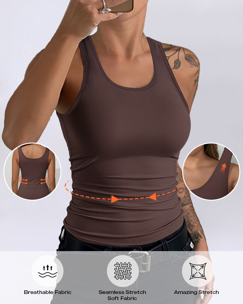 Women U-Neck Tummy Control Compression Tank Top Seamless Camisole Body Shaper Tanks for Women - Image 12