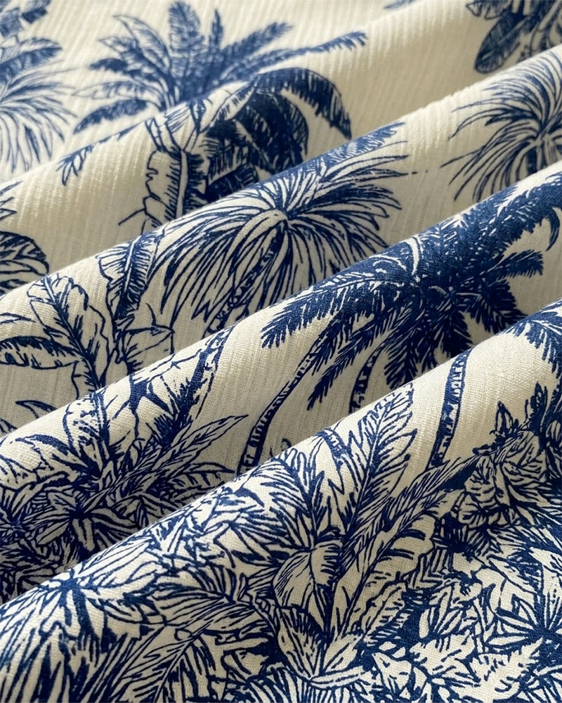Women's Tropical Placement Print 2 Piece Outfit Button Down Shirt and High Waisted Wide Leg Pants Casual Vacation Set - Image 5