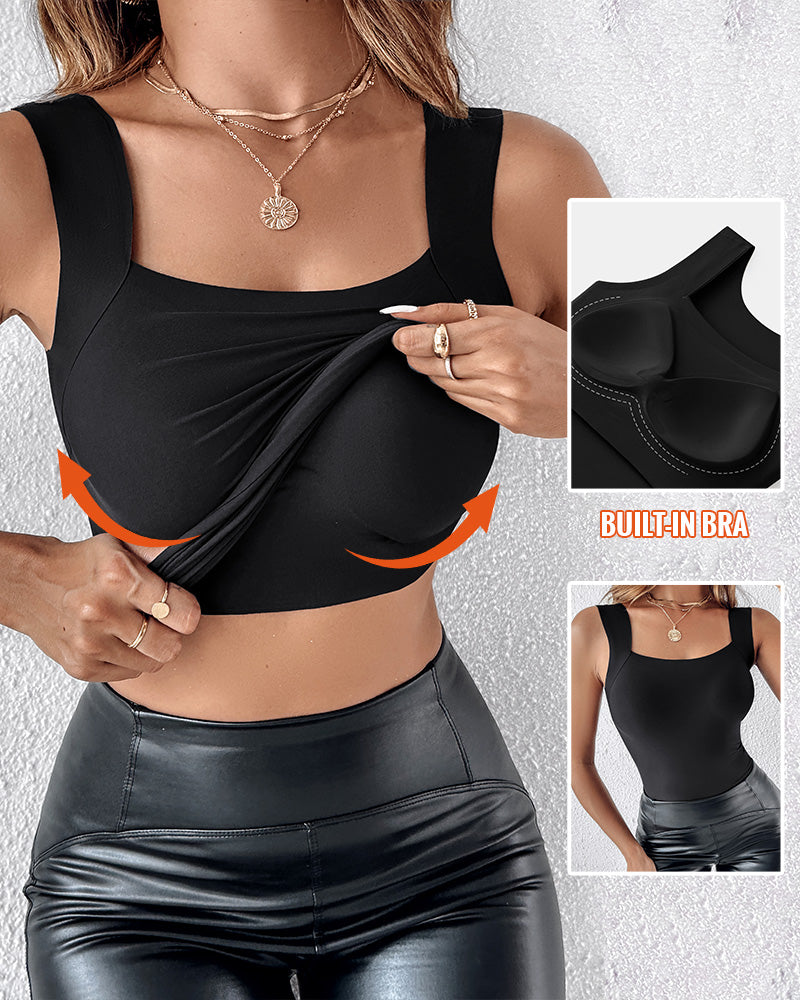 Chicme Contourx 2 Piece U Neck Shapewear Built In Bra Tank High Strechy Sleeveless Slim Fit Tops Camisole - Image 3