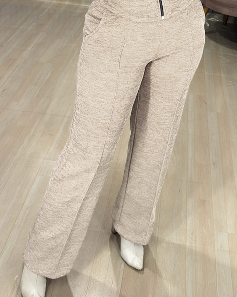 2 Pieces Outfit Long Sleeve Zip Up Drawstring Hoodie Coat and Casual Elastic Waist Seam Front Straight Leg Pants Set - Image 28