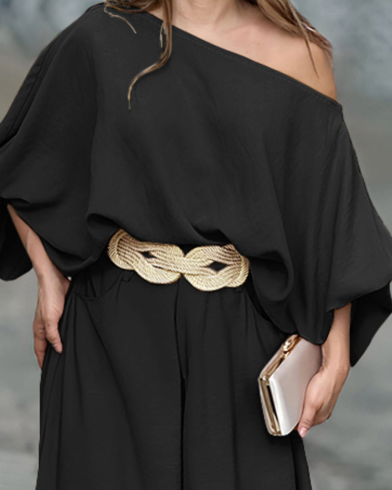 2 Pieces Outfit Turn-down Coll Long Sleeve Button Front Satin Shirt and Casual Vintage Floral Print Elastic Back Waist Wide Leg Pants Set without Belt - Image 9