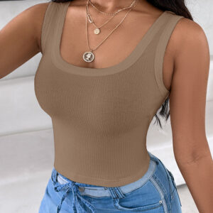 Scoop Neck Sleeveless Ribbed Tank Top Cami Tee Shirts