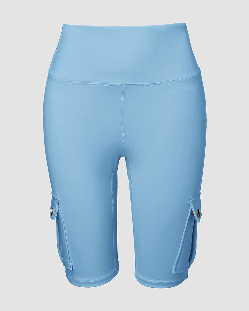Tummy Control Butt Lifting Active Shorts High Waist Flap Pocket Workout Bermuda Cargo Running Shorts - Image 24