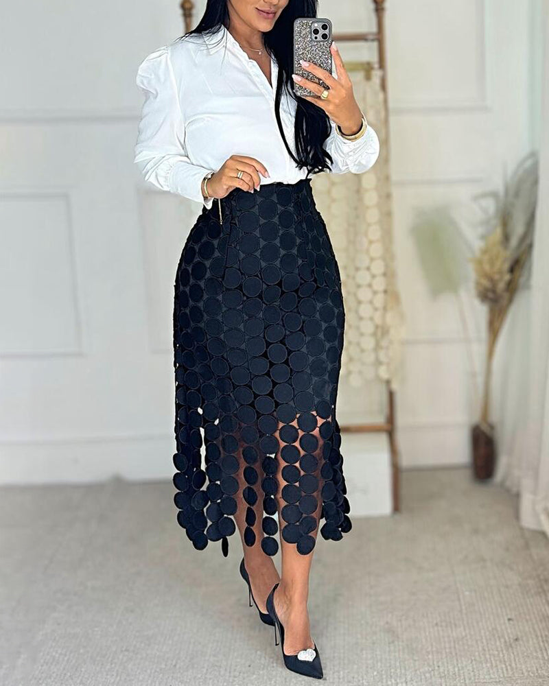 Women's Lace Tassel Trim Bodycon Skirt Hollow-Out Detail High Waist Pencil Skirt with Side Zipper - Image 7