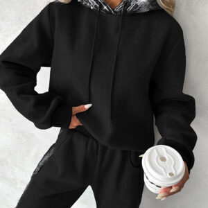 Contrast Sequin Hooded Sweatshirt & Pocket Design Sweatpants Set