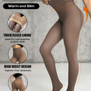 Fleece Lined Tights Sheer Fake Translucent Thermal High Waist Pantyhose Tights Leggings