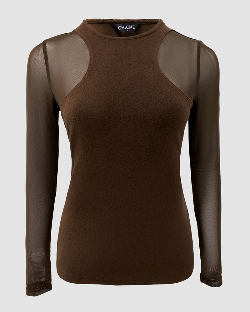 Sheer Mesh Spliced Long Sleeve Slim Fit Sexy Top - Image 7