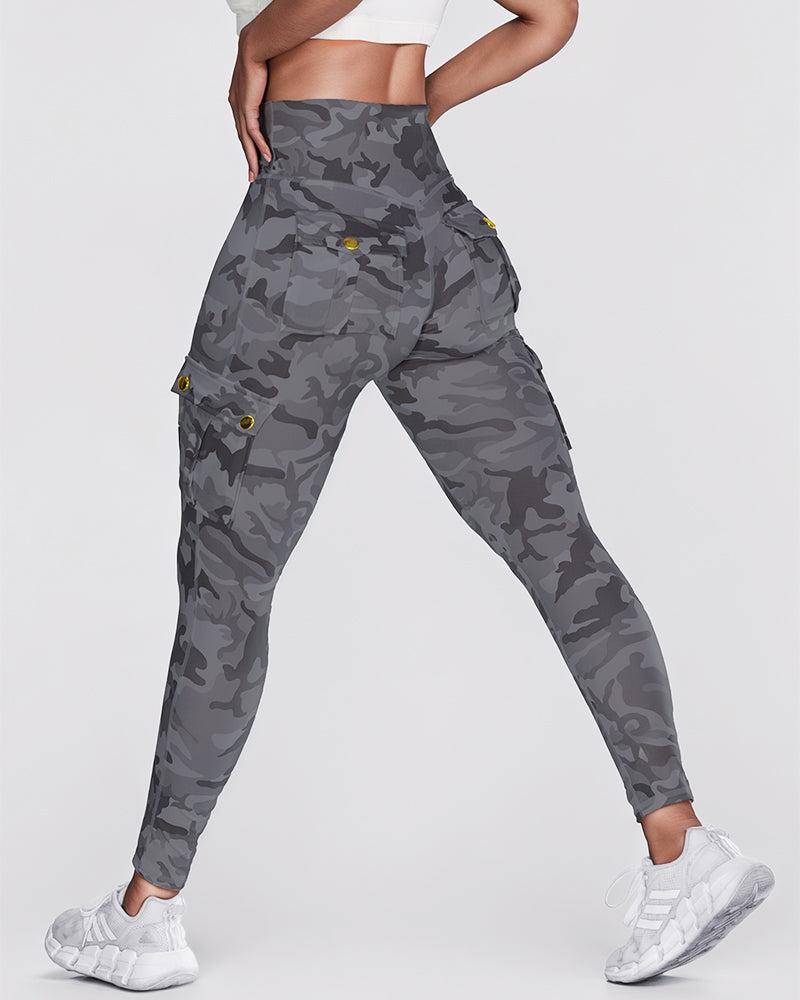 Camouflage Print High Waist Skinny Leggings with Cargo Flap Pockets Casual Pants - Image 18
