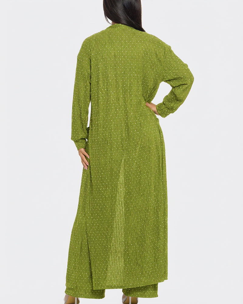 3 Pieces Outfits Cozy Comfort Glitter Long Sleeve Longline Coat and Cropped Ribbed Knit Tank Wide Leg Pants Set - Image 8