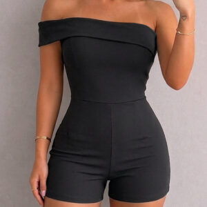 Women's Foldover One Shoulder Romper Slim Fit Sleeveless High Waist Romper