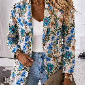 Women's Vintage Floral Jacquard Blazer Elegant Single Breasted Lapel Collar Coat