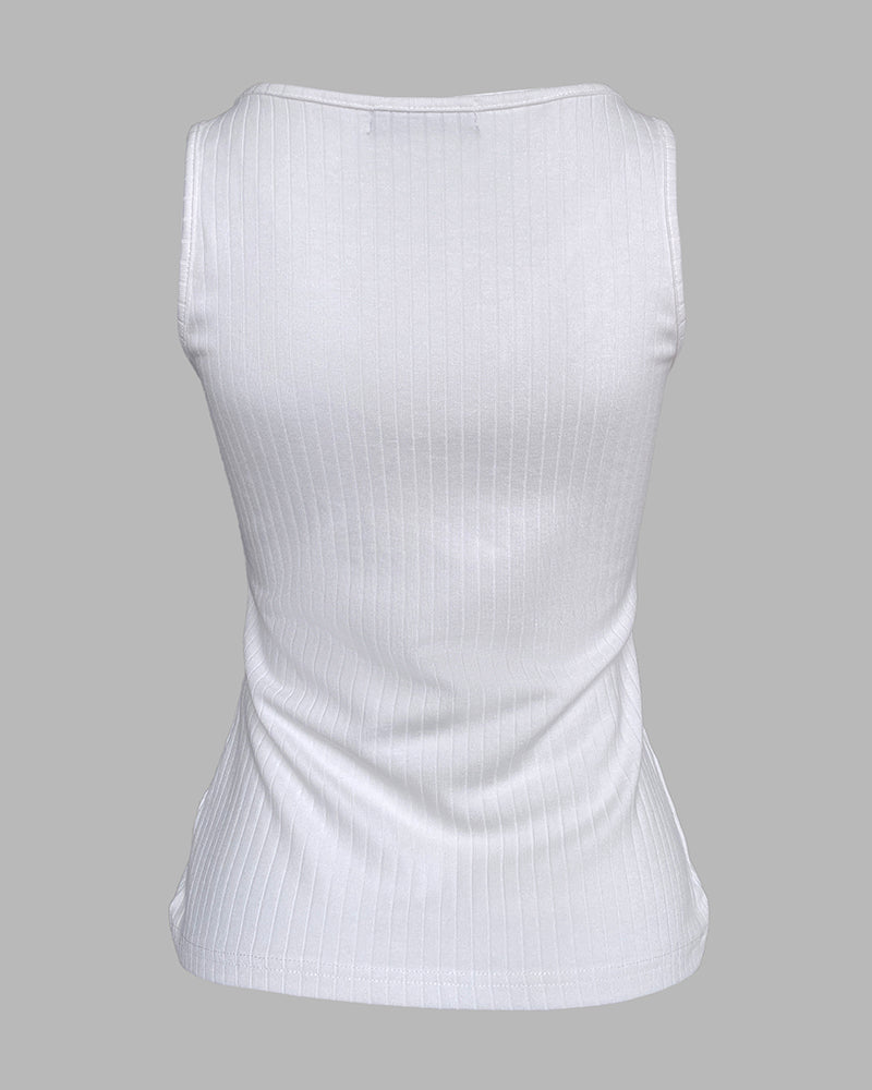 Contrast Lace V Neck Sleeveless Knit Top Casual Slim Fit Tank - Image 4