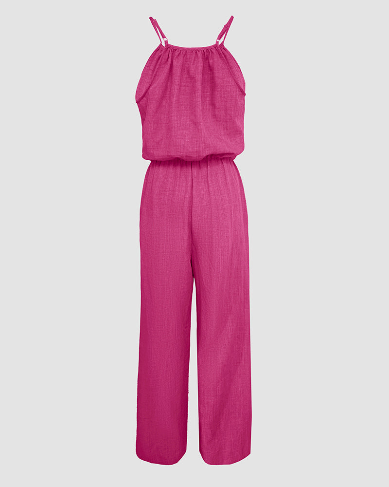 Womens Spaghetti Strap Drawstring Tied Waist Jumpsuit Casual Overalls - Image 23