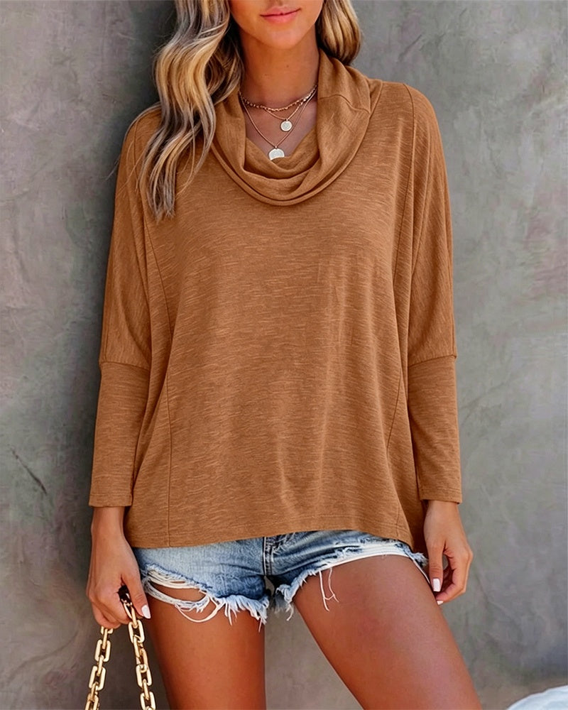 Women's Cowl Neck Batwing Sleeve Top Casual Long Sleeve Loose Pullover Comfortable Soft Drape Blouse - Image 4