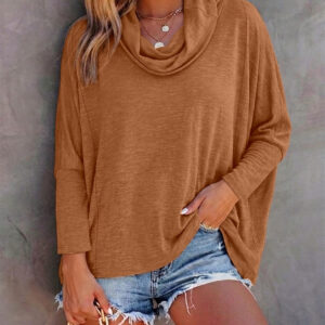 Women's Cowl Neck Batwing Sleeve Top Casual Long Sleeve Loose Pullover Comfortable Soft Drape Blouse