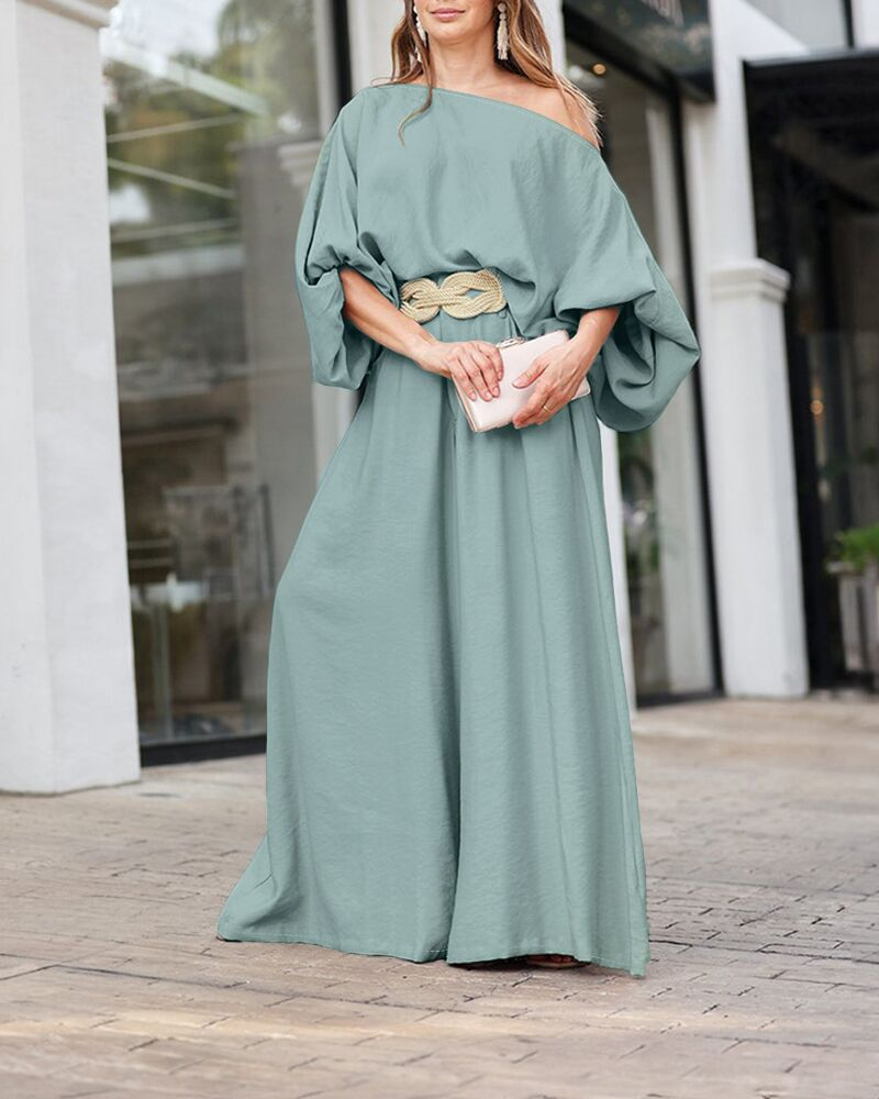 2 Pieces Outfit Turn-down Coll Long Sleeve Button Front Satin Shirt and Casual Vintage Floral Print Elastic Back Waist Wide Leg Pants Set without Belt - Image 16