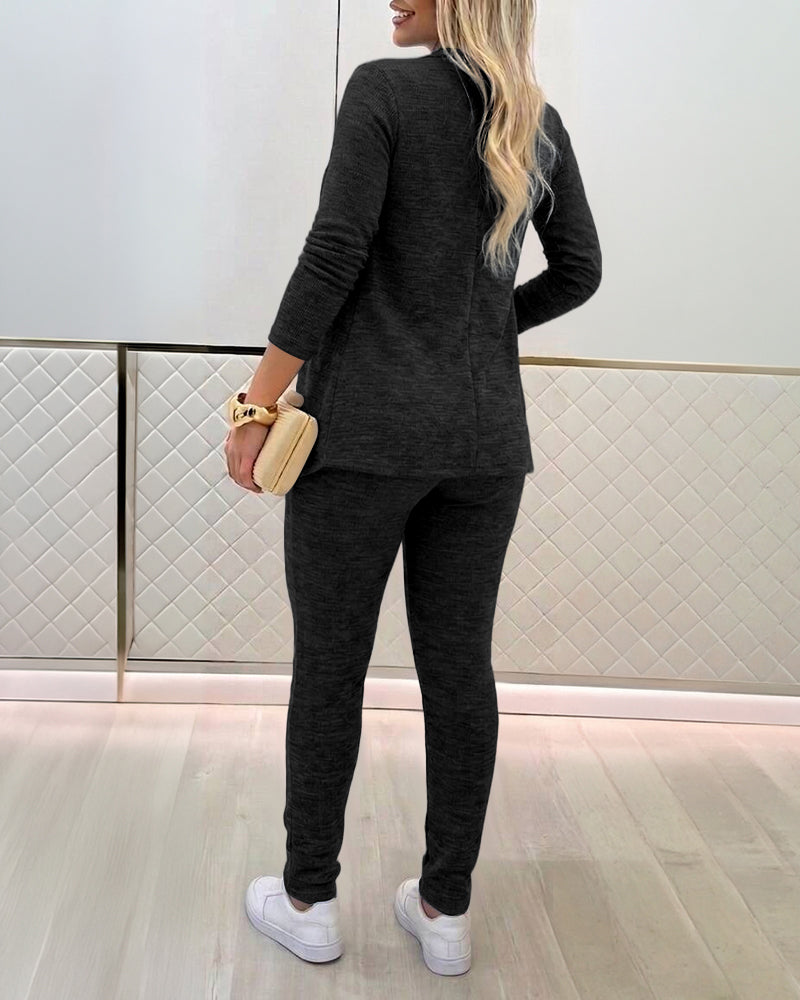 Women's 3-Piece Knit Set Shawl Collar Cardigan with Crop Tank and High Waisted Slim Fit Pants Casual Loungewear - Image 9
