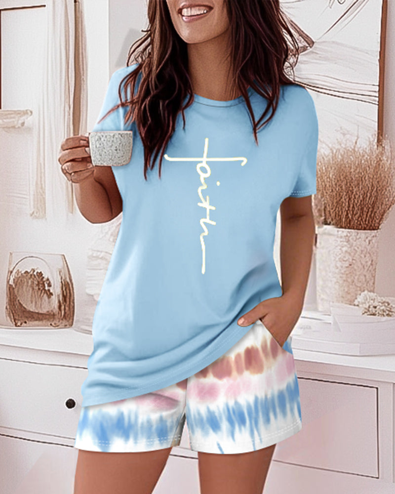 2 Pieces Outfit Graphic Pattern Short Sleeve Top and Casual Tie Dye Print Pants Set - Image 7