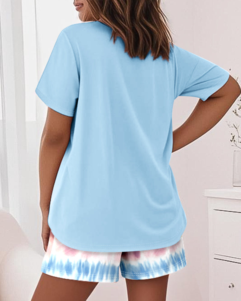 2 Pieces Outfit Graphic Pattern Short Sleeve Top and Casual Tie Dye Print Pants Set - Image 8