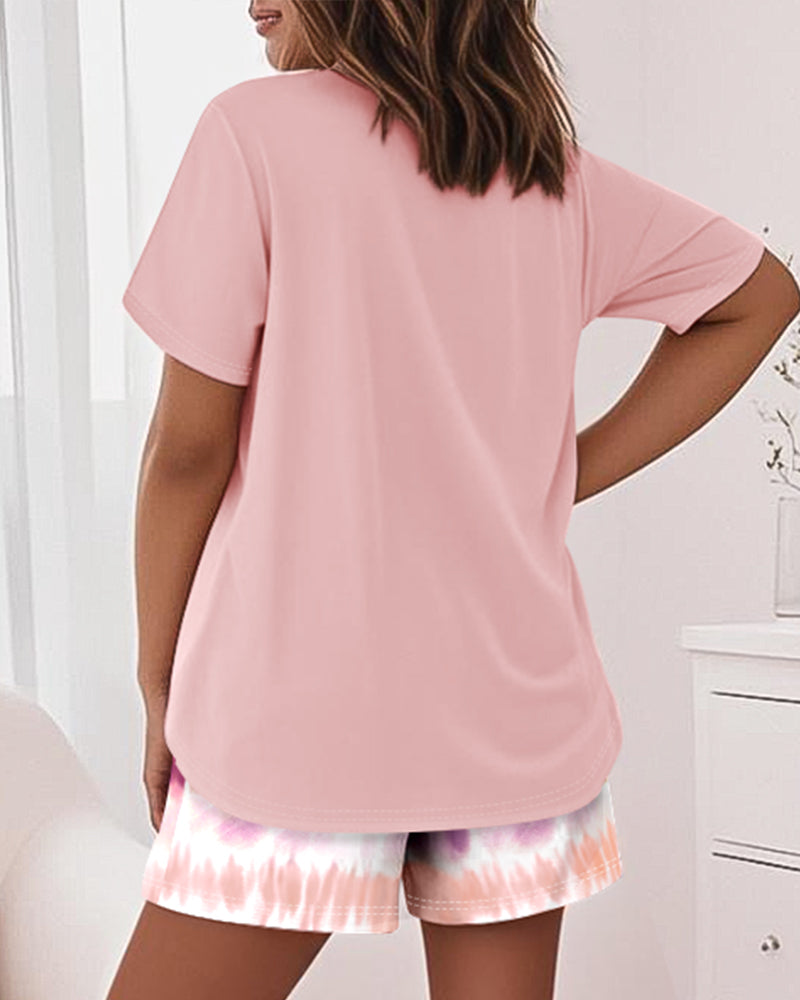 2 Pieces Outfit Graphic Pattern Short Sleeve Top and Casual Tie Dye Print Pants Set - Image 11
