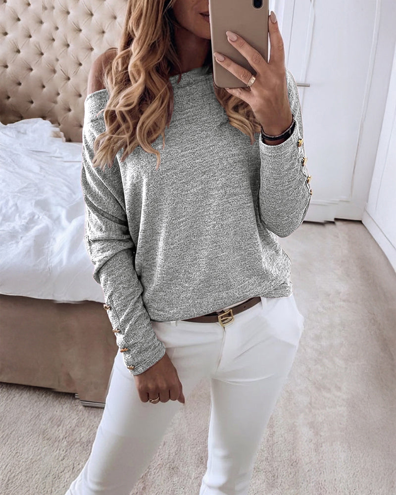 Women's Multi Way Neck Long Sleeve Top Gold Button Detail Casual Knit Tee - Image 22