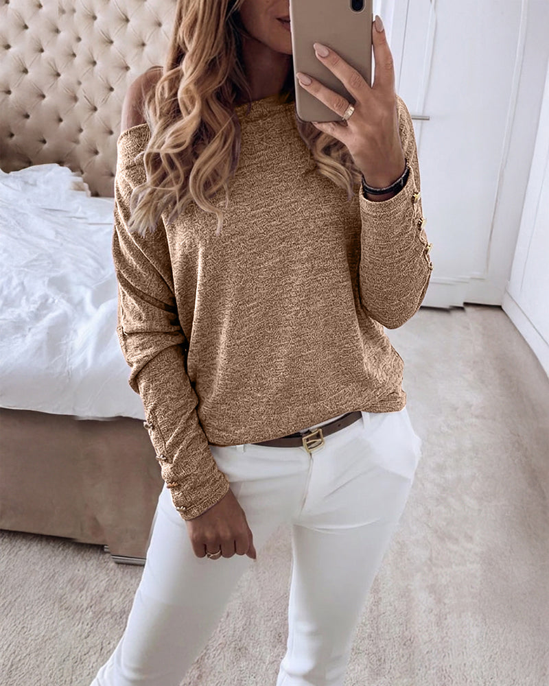 Women's Multi Way Neck Long Sleeve Top Gold Button Detail Casual Knit Tee - Image 16