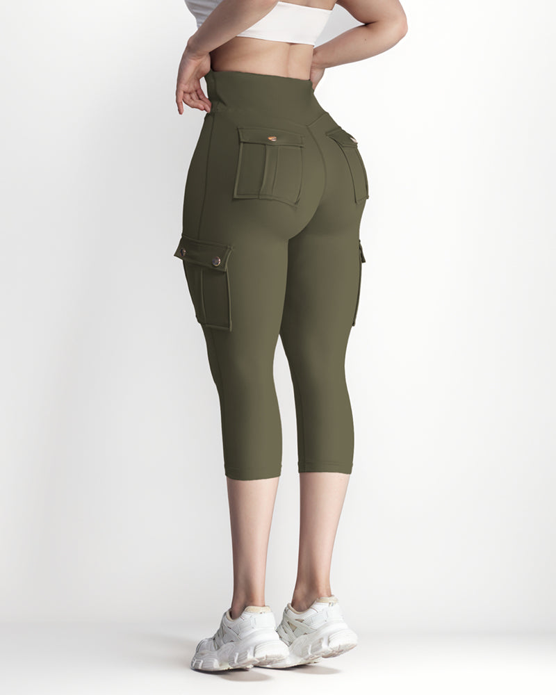Butt Lifting Biker Capris Leggings High Waist Flap Pocket Workout Capris Gym Pants - Image 3