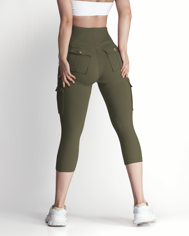 Butt Lifting Biker Capris Leggings High Waist Flap Pocket Workout Capris Gym Pants - Image 2